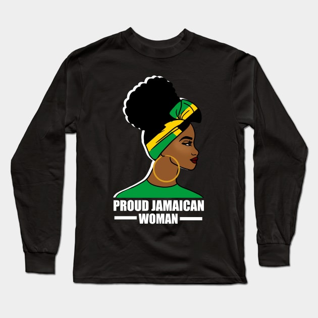 Proud Afro Jamaican Woman, Jamaica Flag Long Sleeve T-Shirt by dukito